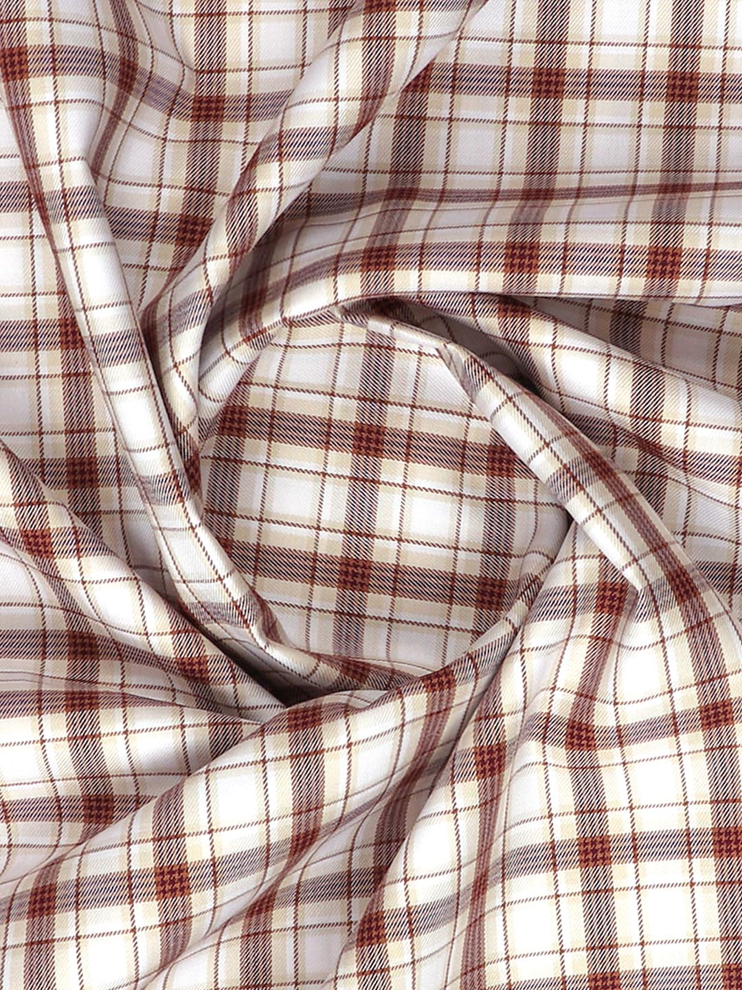 Mens Cotton Checked White with Brown Shirt Fabric Cascade