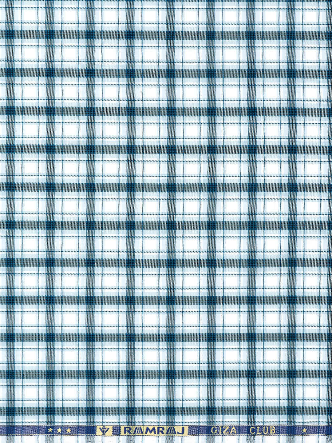 Mens Cotton Checked Shirt Fabric White with Blue Cascade