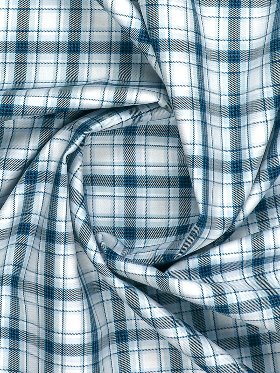 Mens Cotton Checked Shirt Fabric White with Blue Cascade