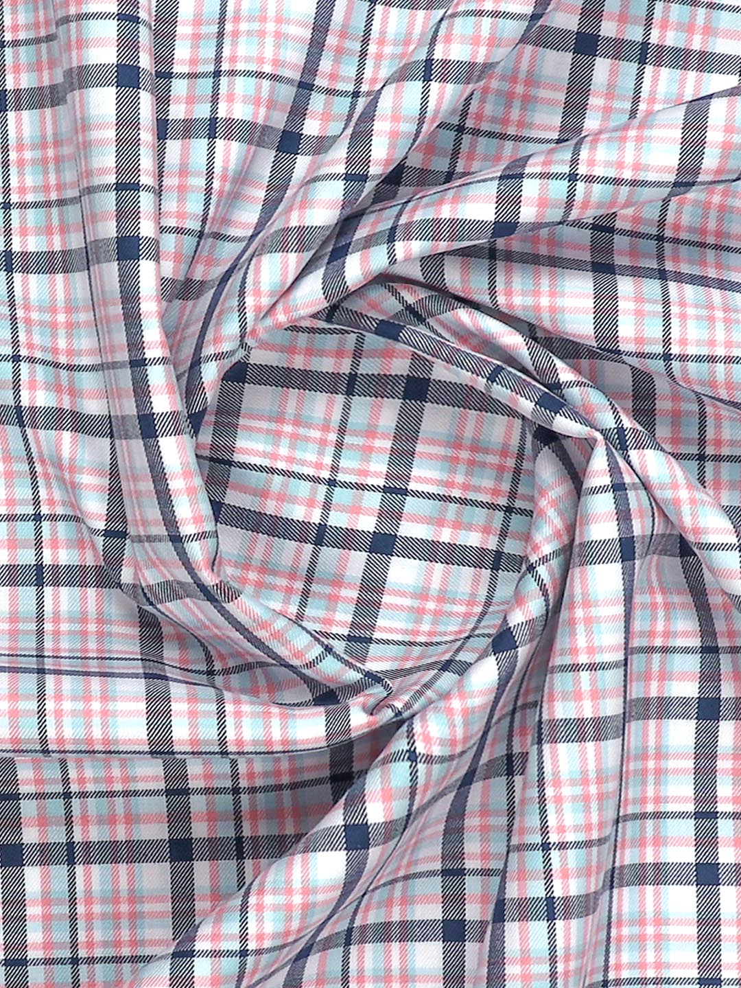 Mens Cotton Checked Shirt Fabric Grey with Pink Cascade