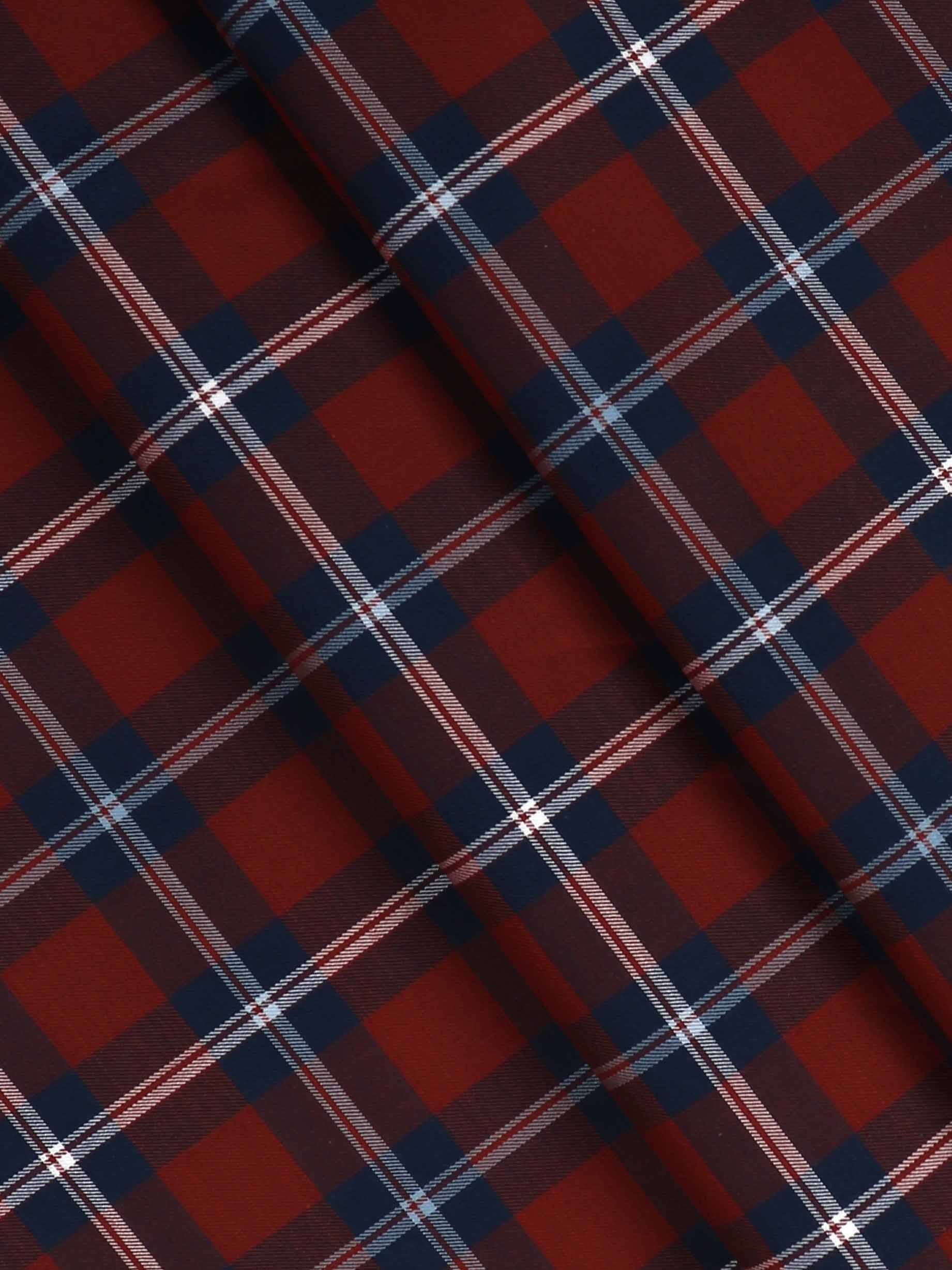 Cotton Maroon & Blue Checked Shirt Fabric Cascade-Pattern view