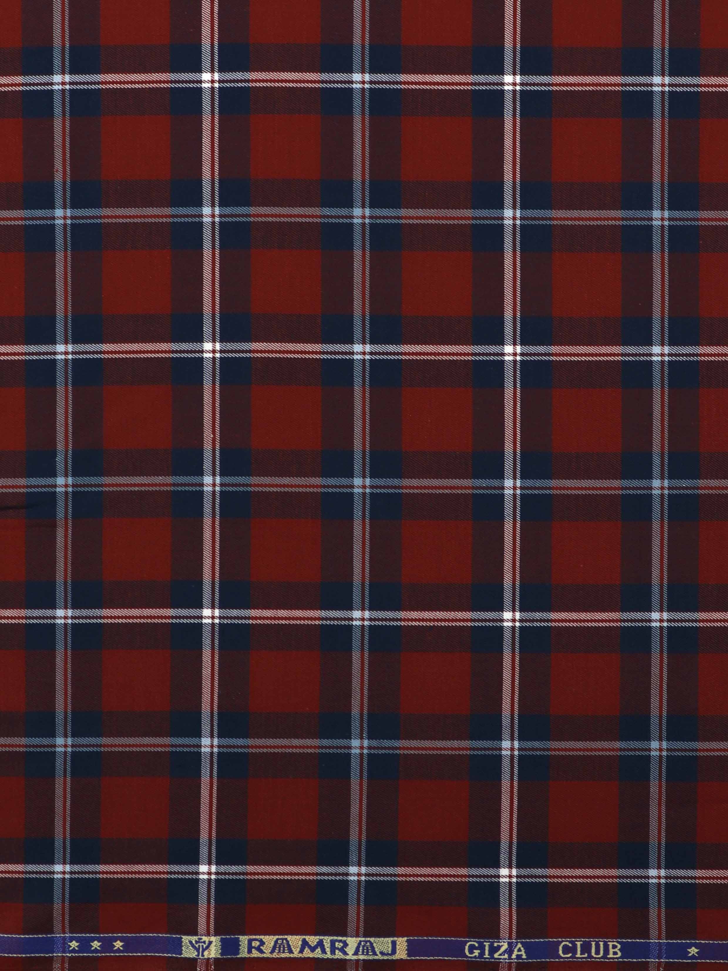 Cotton Maroon & Blue Checked Shirt Fabric Cascade-Zoom view