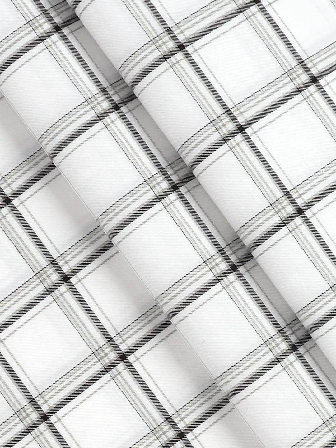 Mens Cotton Checked Shirt Fabric White Cascade