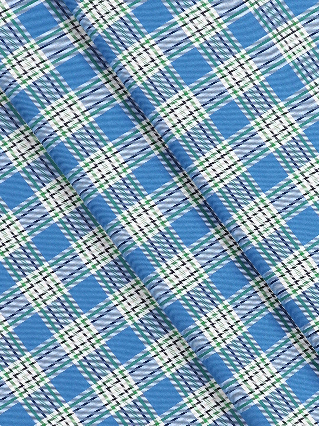 Mens Cotton Checked Shirt Fabric Blue with Green Cascade