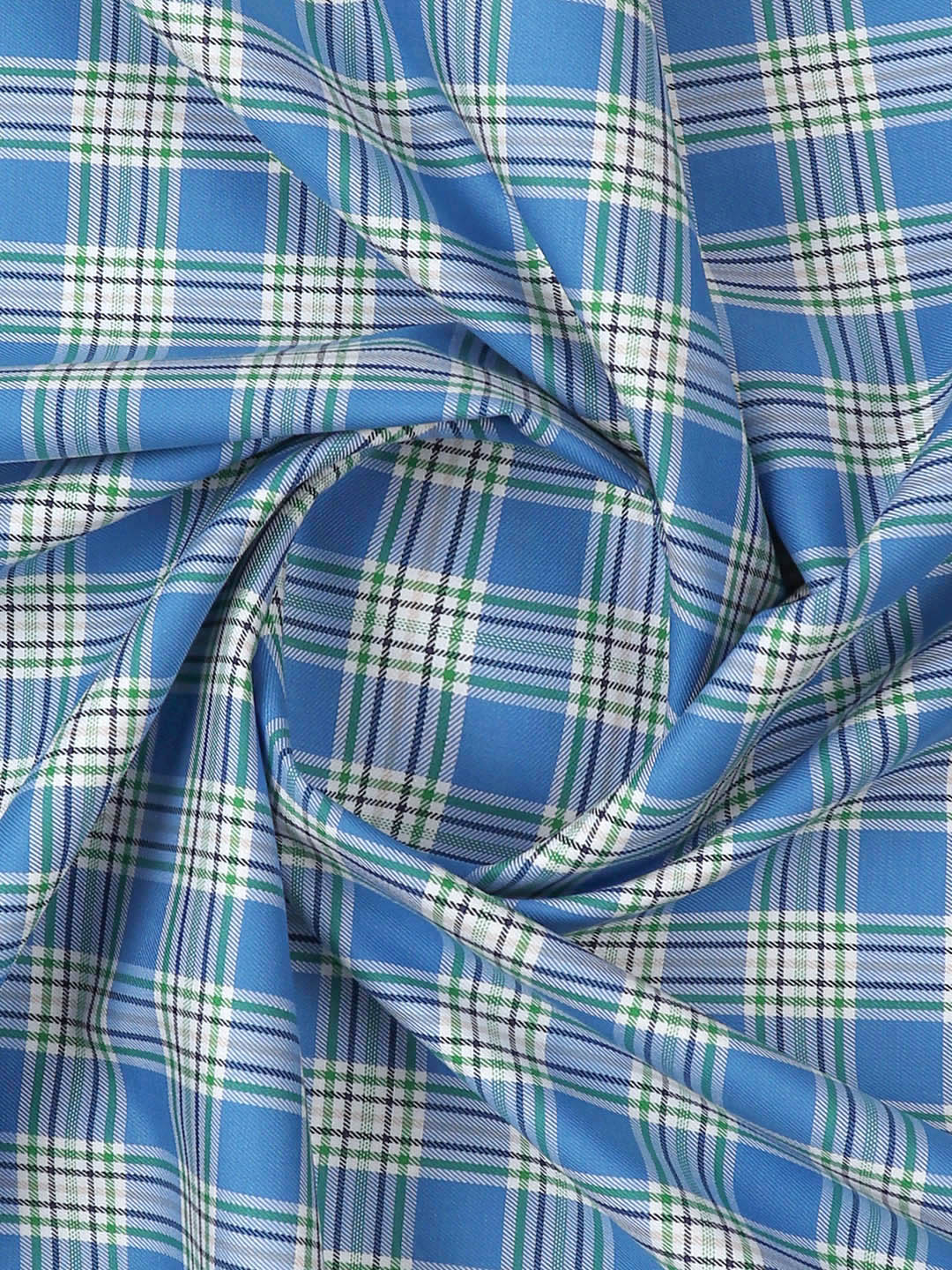 Mens Cotton Checked Shirt Fabric Blue with Green Cascade