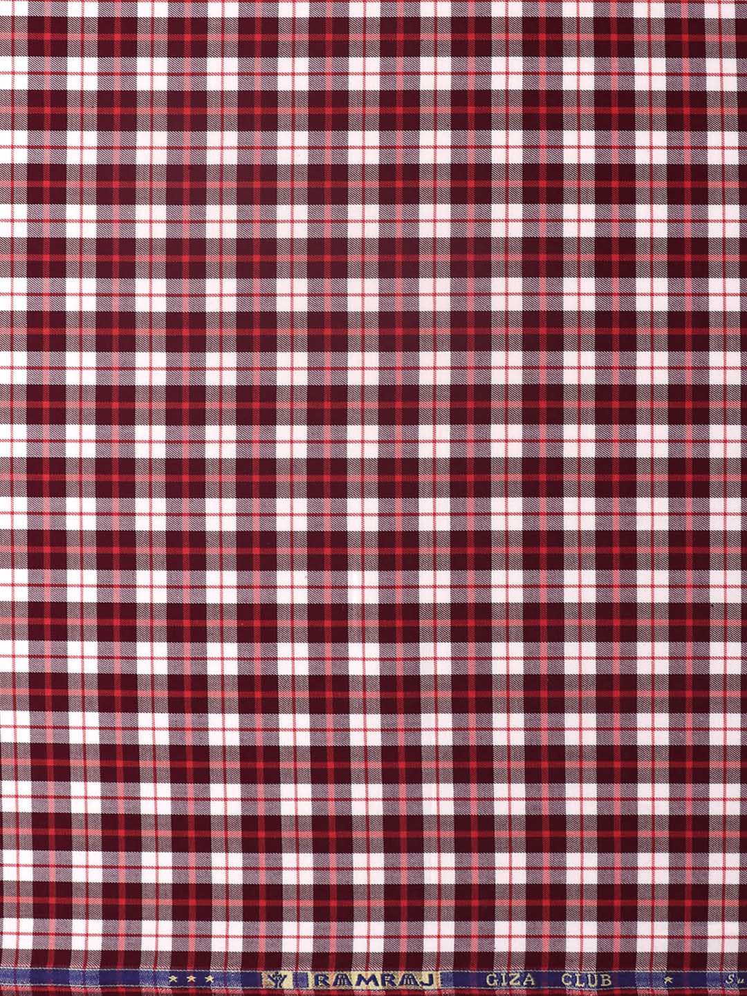 Men Cotton Checked Shirt Fabric Maroon Cascade