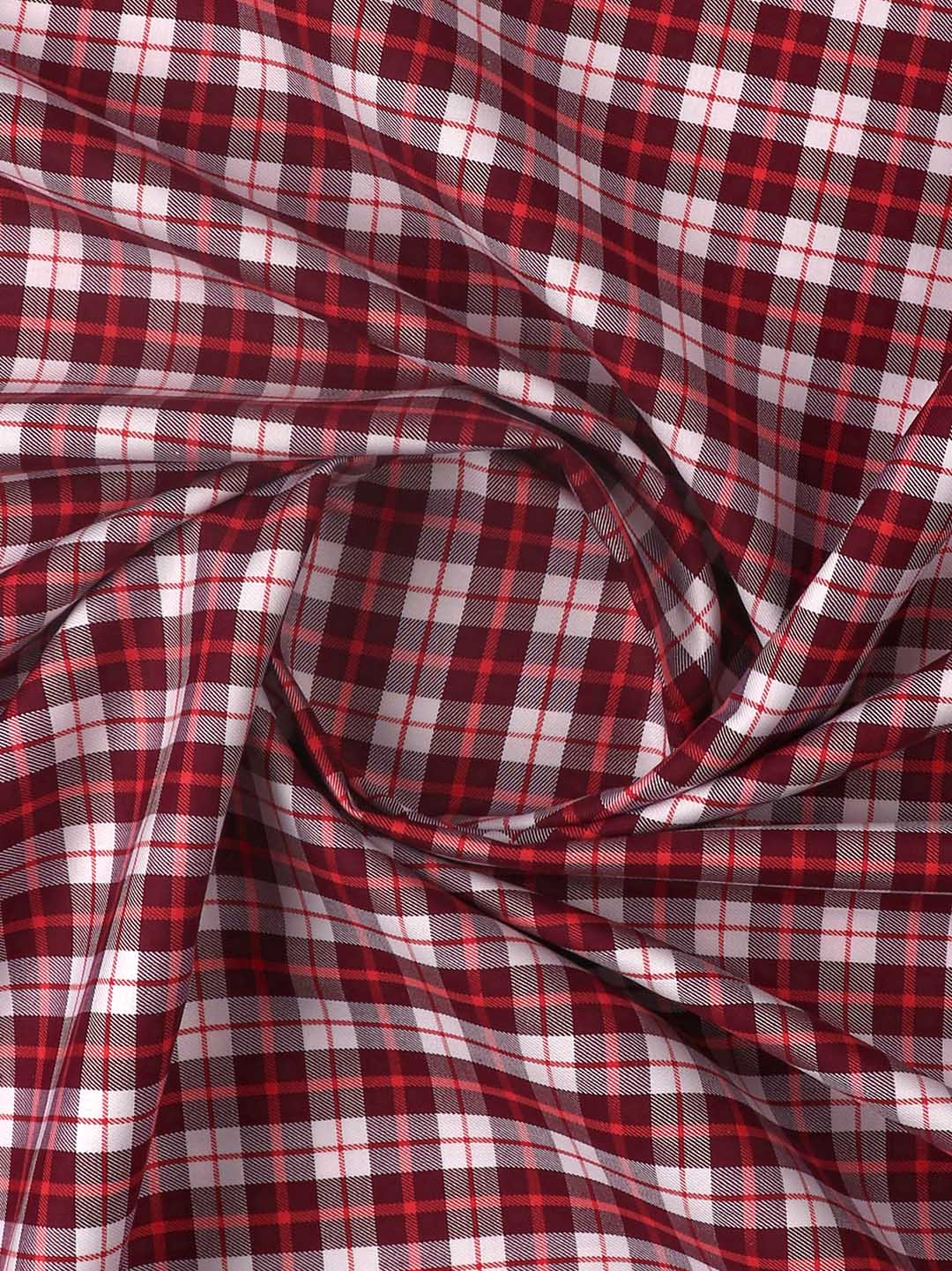 Men Cotton Checked Shirt Fabric Maroon Cascade