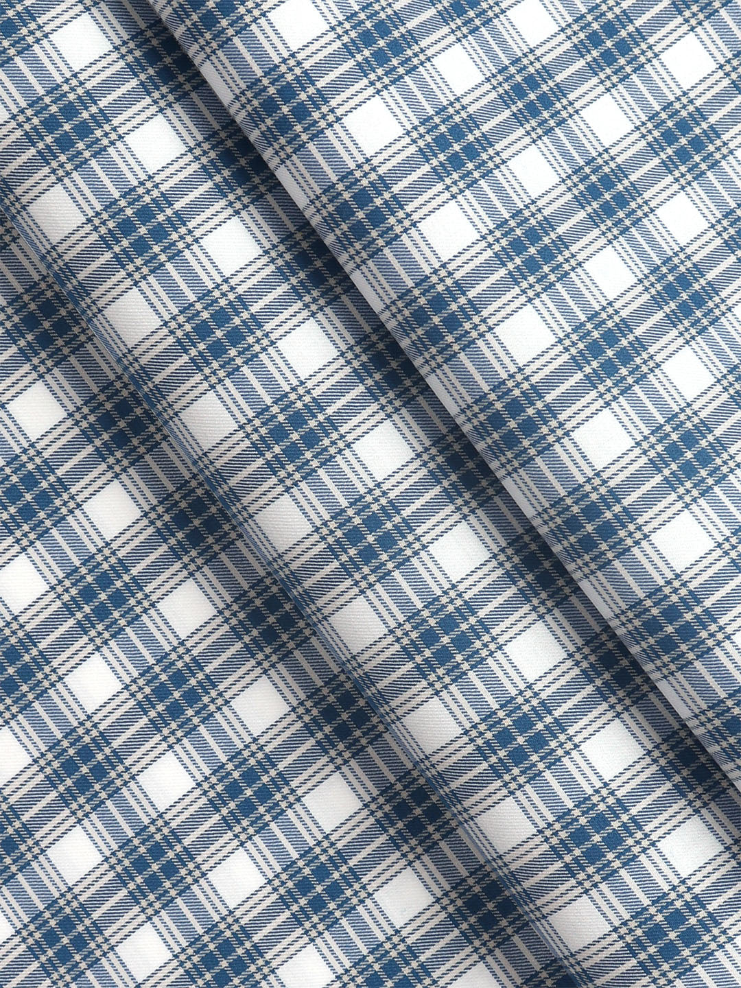 Mens Cotton Checked Shirt Fabric Blue Cascade