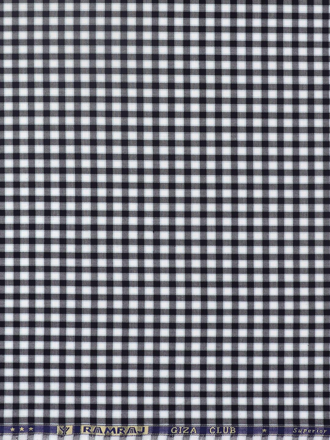 Mens Cotton Checked Shirt Fabric Navy with White Cascade