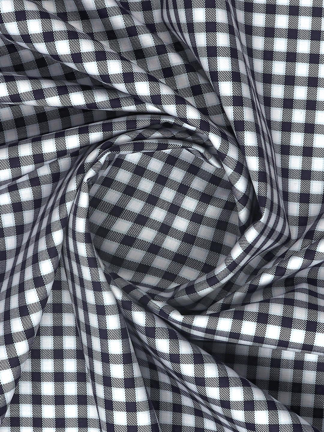 Mens Cotton Checked Shirt Fabric Navy with White Cascade