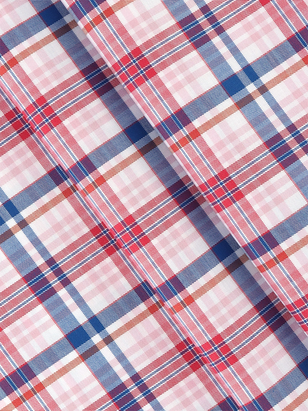 Men's Giza Cotton Checked Shirt Fabric Red with Blue Cascade