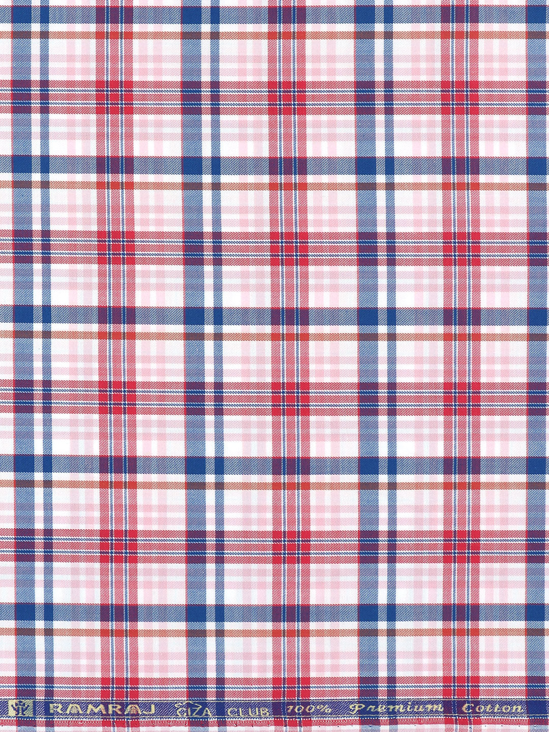 Giza Cotton Checked Shirt Fabric Red with Blue Cascade