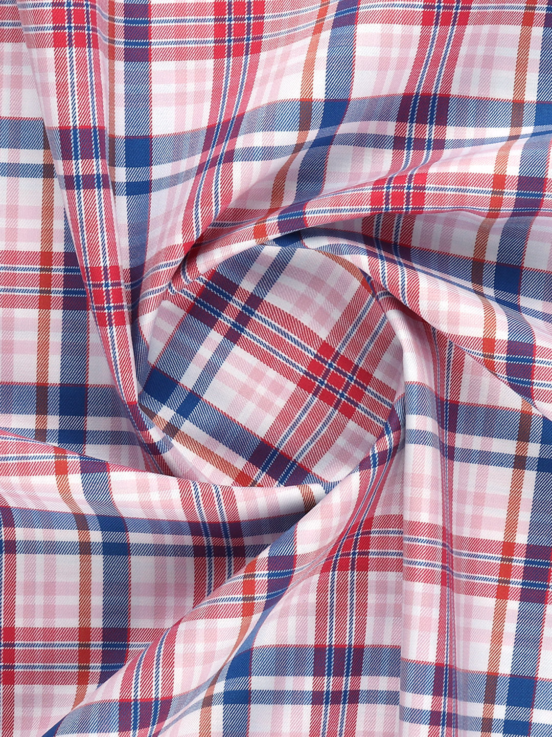 Men's Giza Cotton Checked Shirt Fabric Red with Blue Cascade