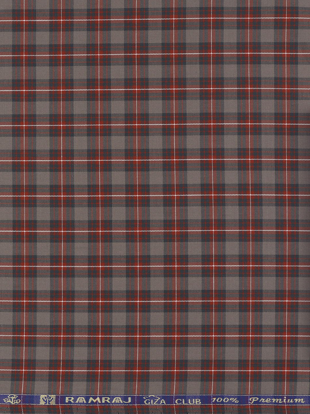 Men Giza Cotton Blend Checked Shirt Fabric Grey with Orange Cascade