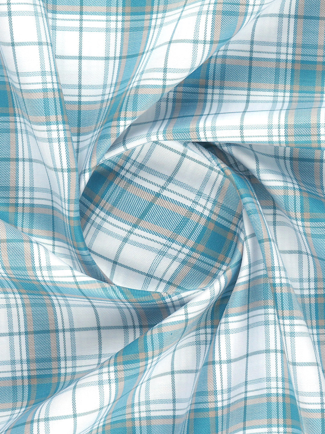 Men Cotton Checked Shirt Fabric White with Blue Cascade