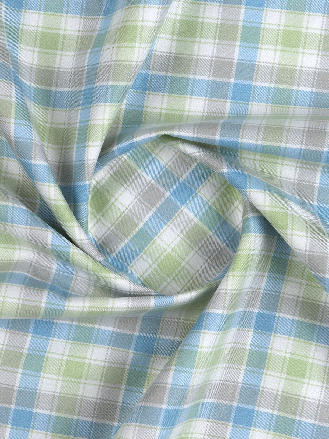 Men Giza Cotton Blend Checked Shirt Fabric Light Green with Blue Cascade