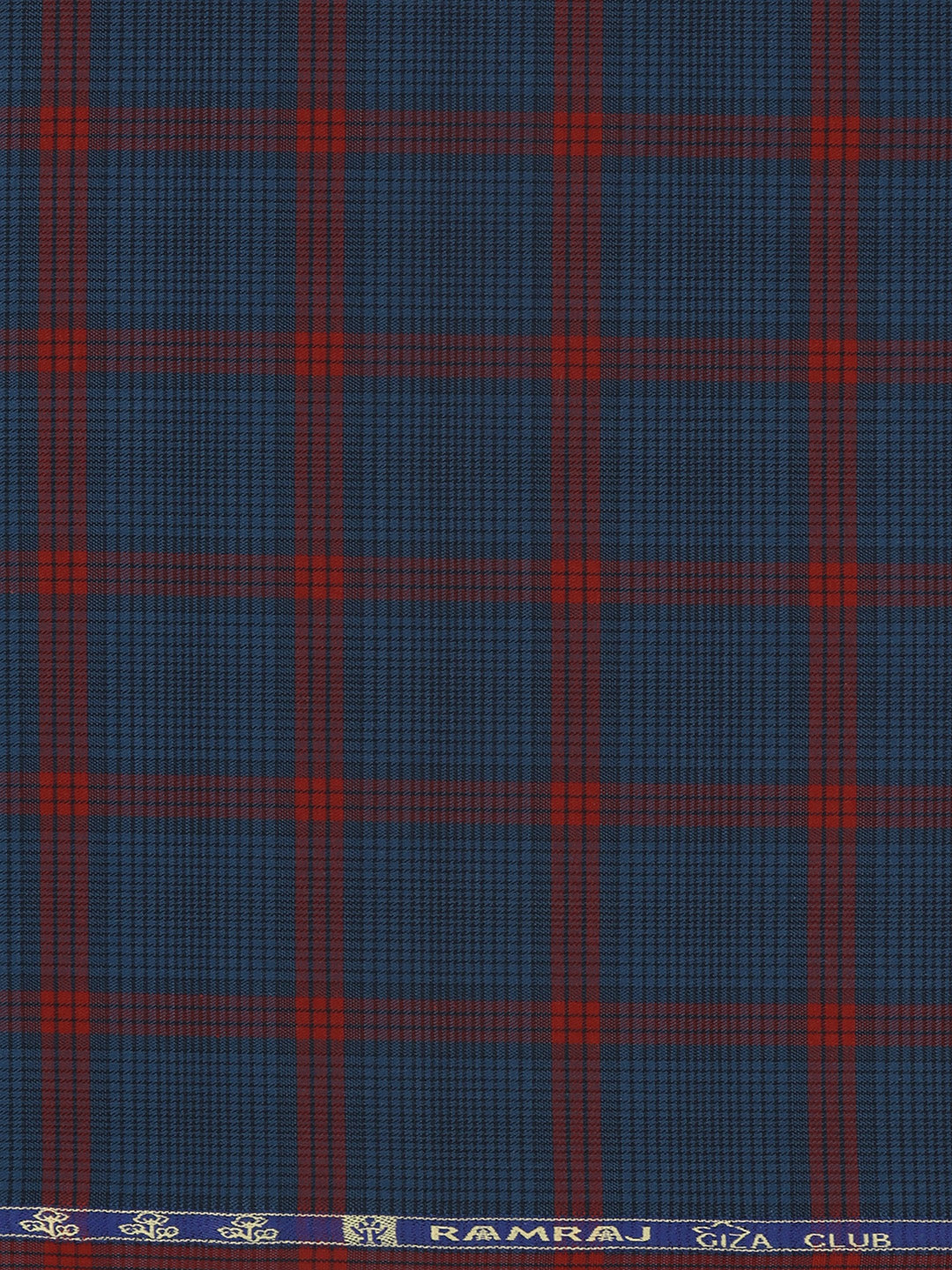 Men Giza Cotton Blend Checked Shirt Fabric Navy with Red Cascade