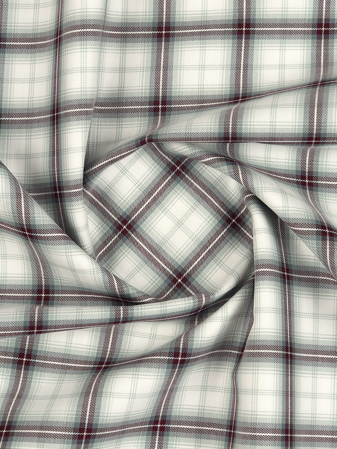 Men Giza Cotton Blend Checked Shirt Fabric White with Green Cascade