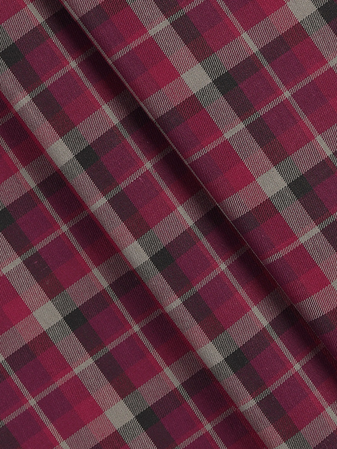 Men Giza Cotton Blend Checked Shirt Fabric Majenta Cascade