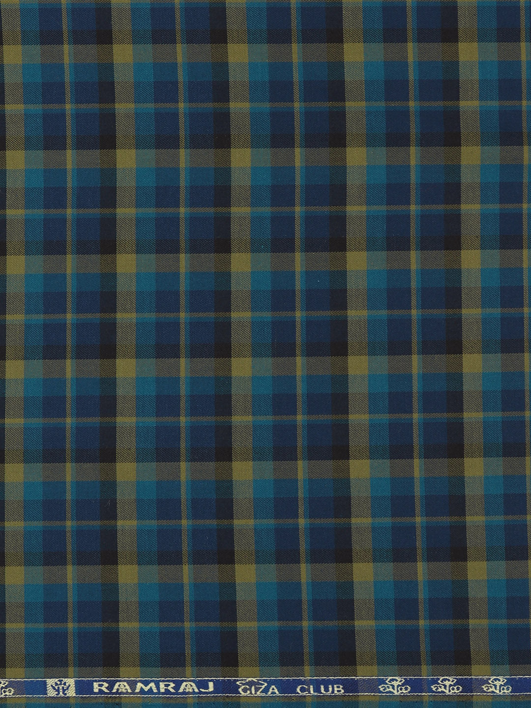 Giza Cotton Checked Shirt Fabric Blue with Green Cascade