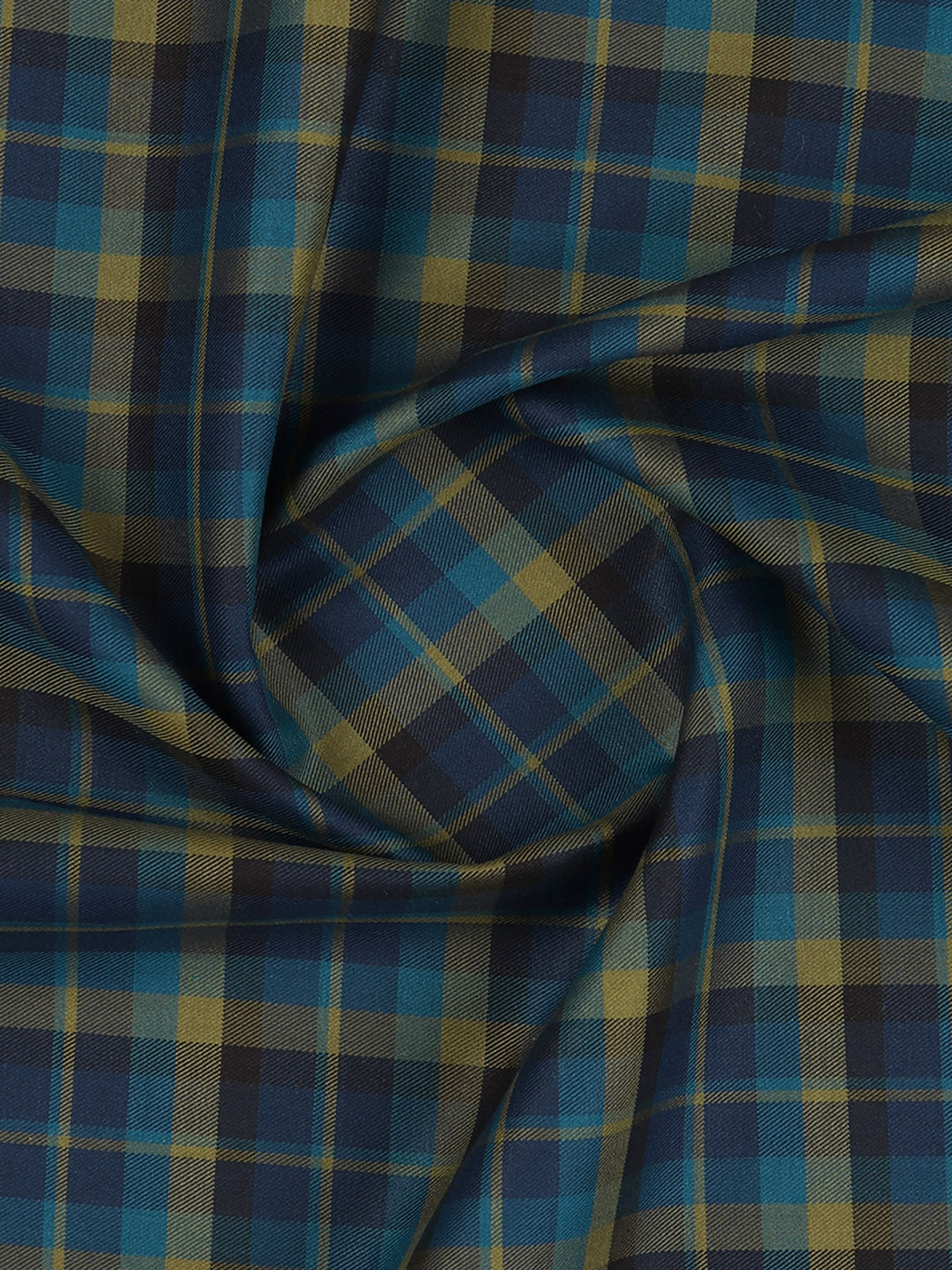 Men Giza Cotton Blend Checked Shirt Fabric Dark Blue Cascade