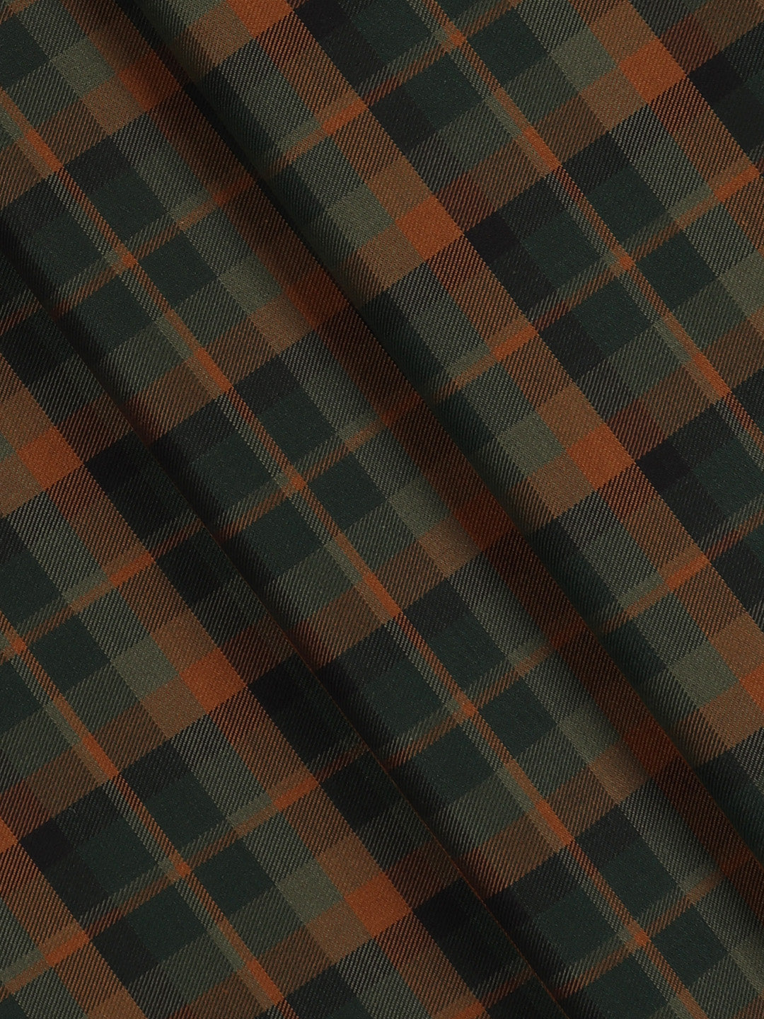 Men Giza Cotton Blend Checked Shirt Fabric Dark Green Cascade