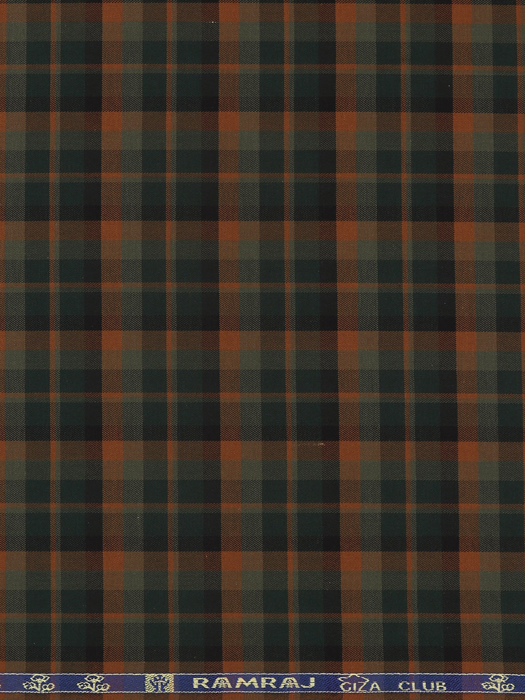 Men Giza Cotton Blend Checked Shirt Fabric Dark Green Cascade