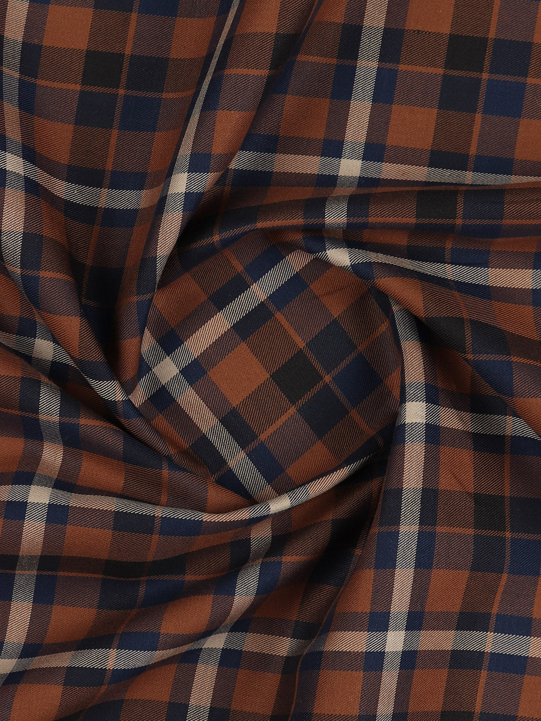 Men Giza Cotton Blend Checked Shirt Fabric Brown with Blue Cascade