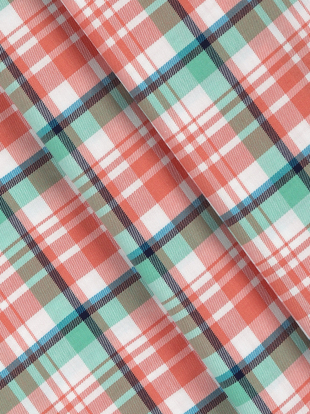 Men Giza Cotton Blend Checked Shirt Fabric Light Orange Cascade