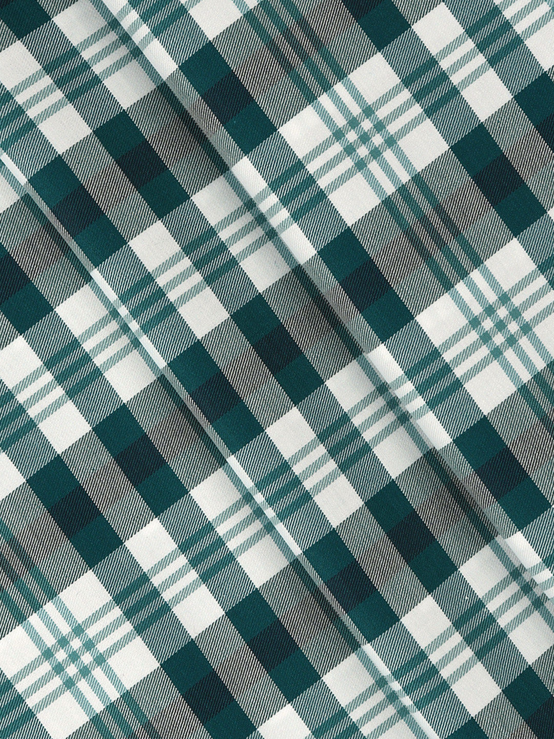 Men Cotton Checked White with Peacock Blue Shirt Fabric Cascade