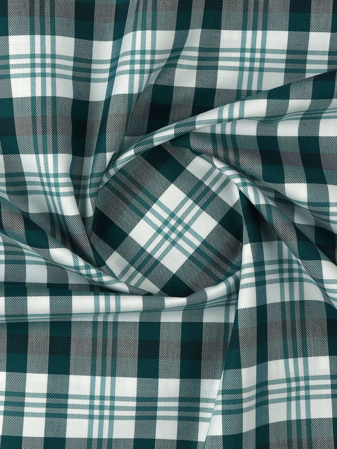 Men Cotton Checked White with Peacock Blue Shirt Fabric Cascade