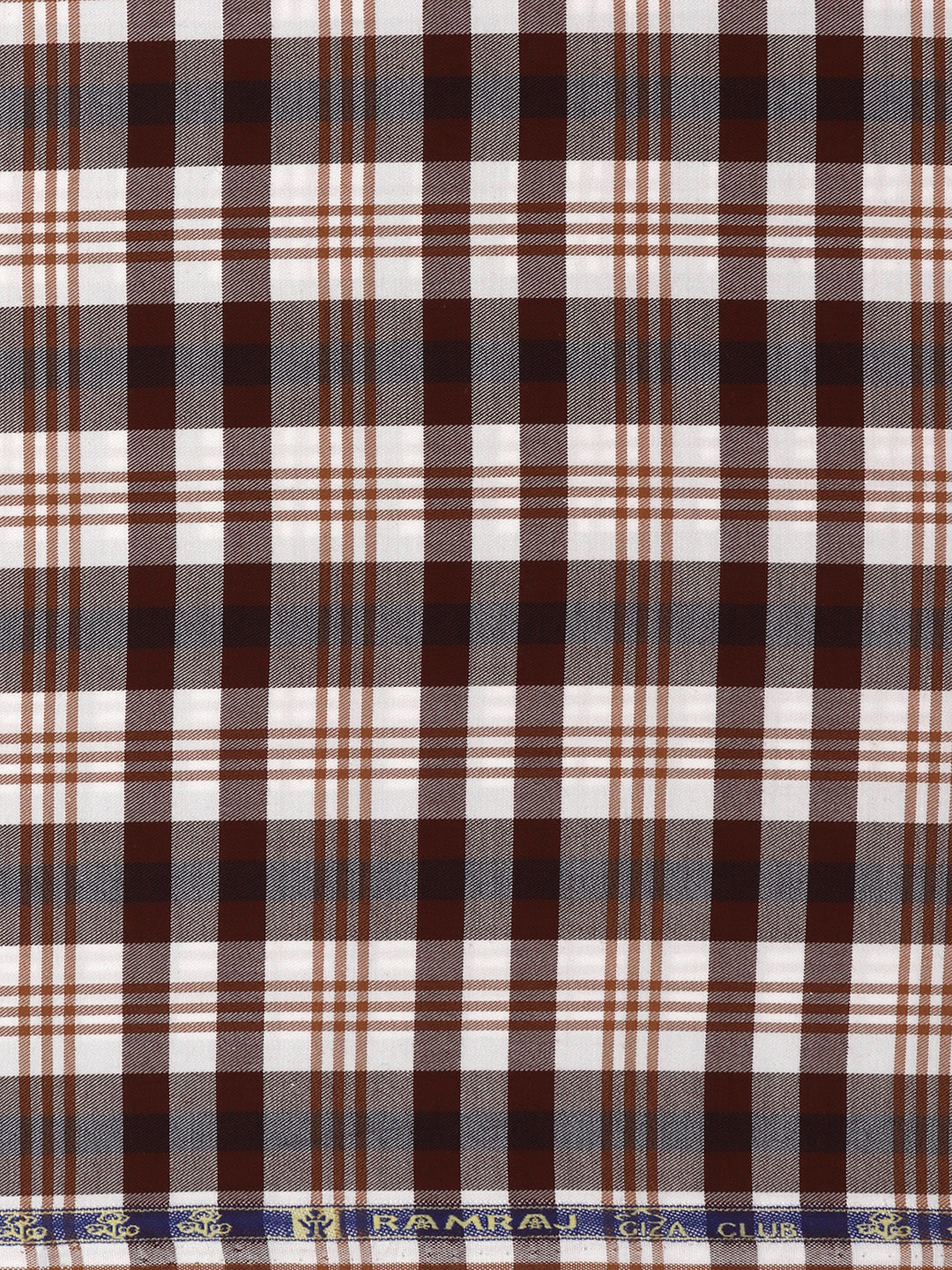 Giza Cotton Checked Shirt Fabric White with Brown Cascade