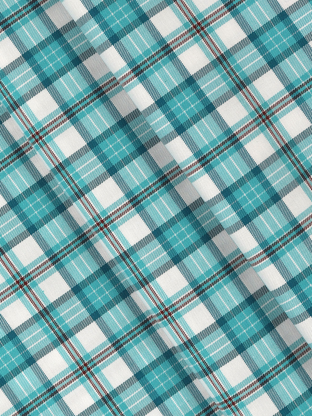 Men's Giza Cotton Checked Shirt Fabric Blue Cascade