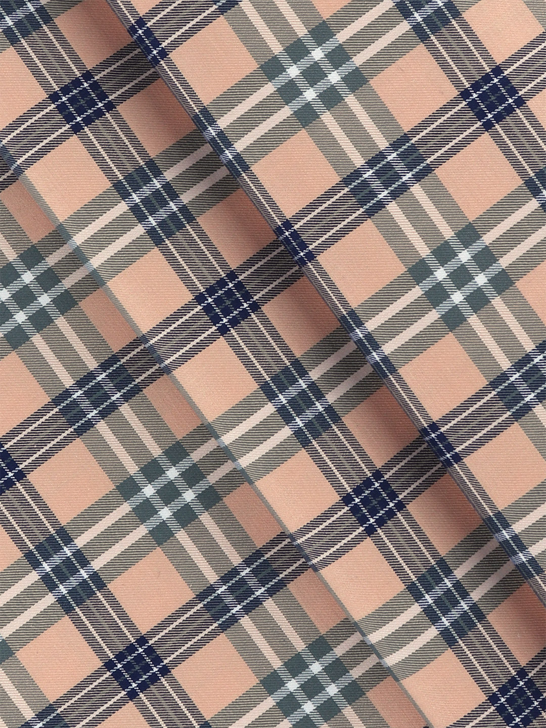 Men's Giza Cotton Checked Shirt Fabric Peach with Blue Cascade