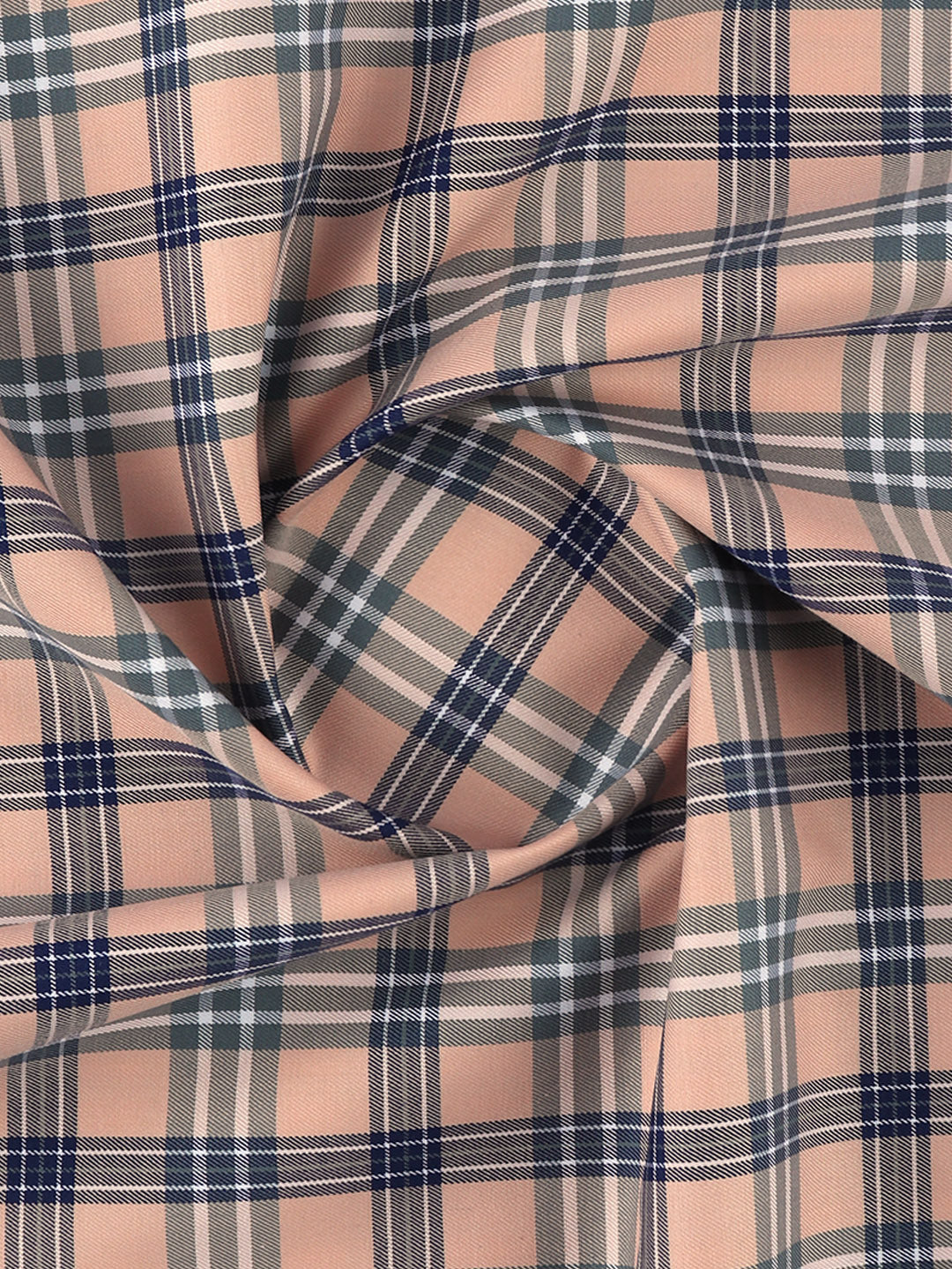 Men's Giza Cotton Checked Shirt Fabric Peach with Blue Cascade