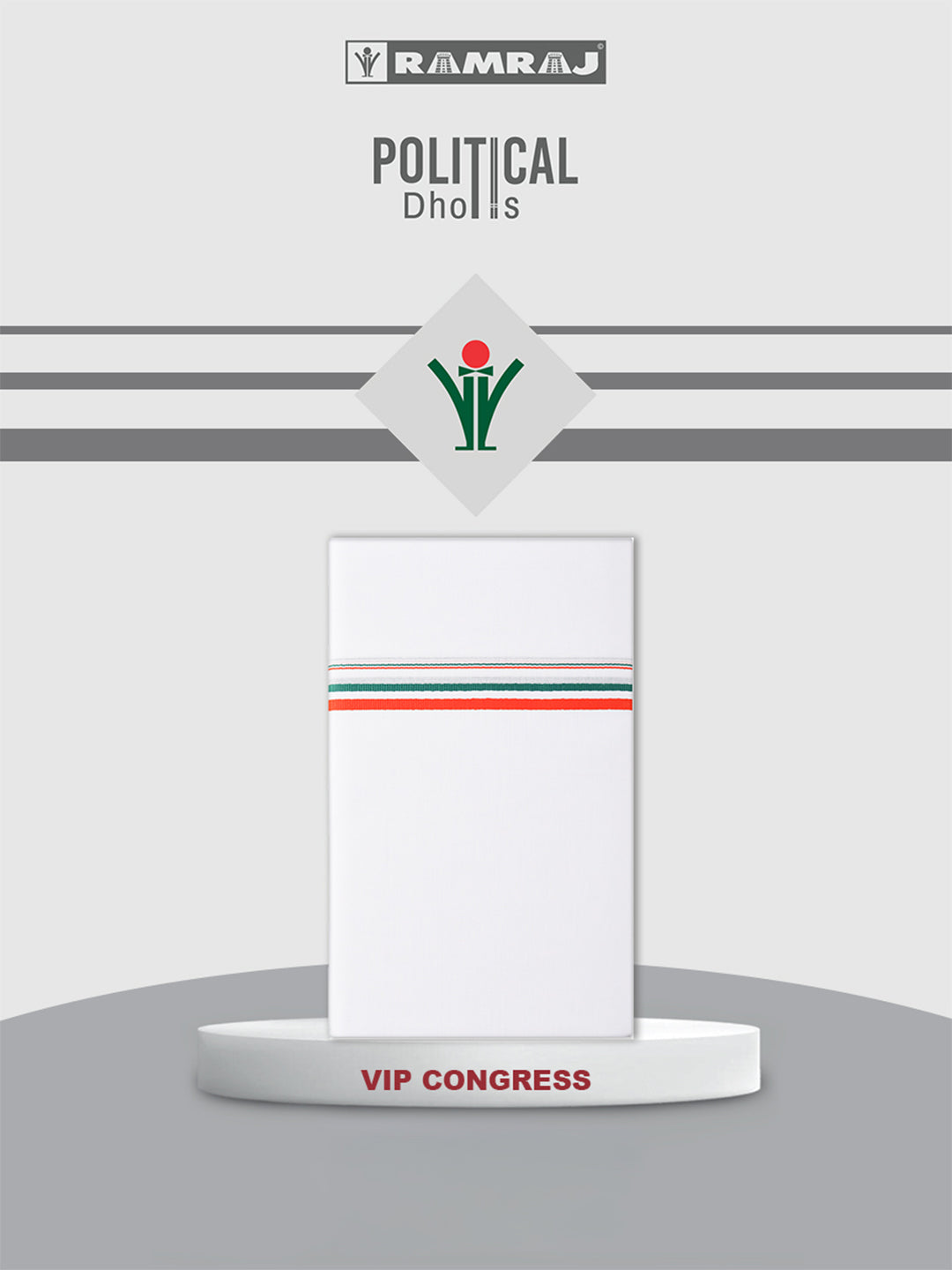 Double Layer Cotton Blend Political White Dhoti - VIP Congress