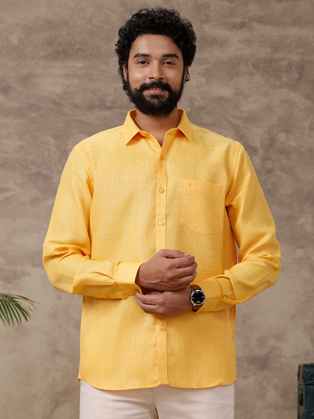 Men Cotton Rich Shirt Yellow T36 TL5