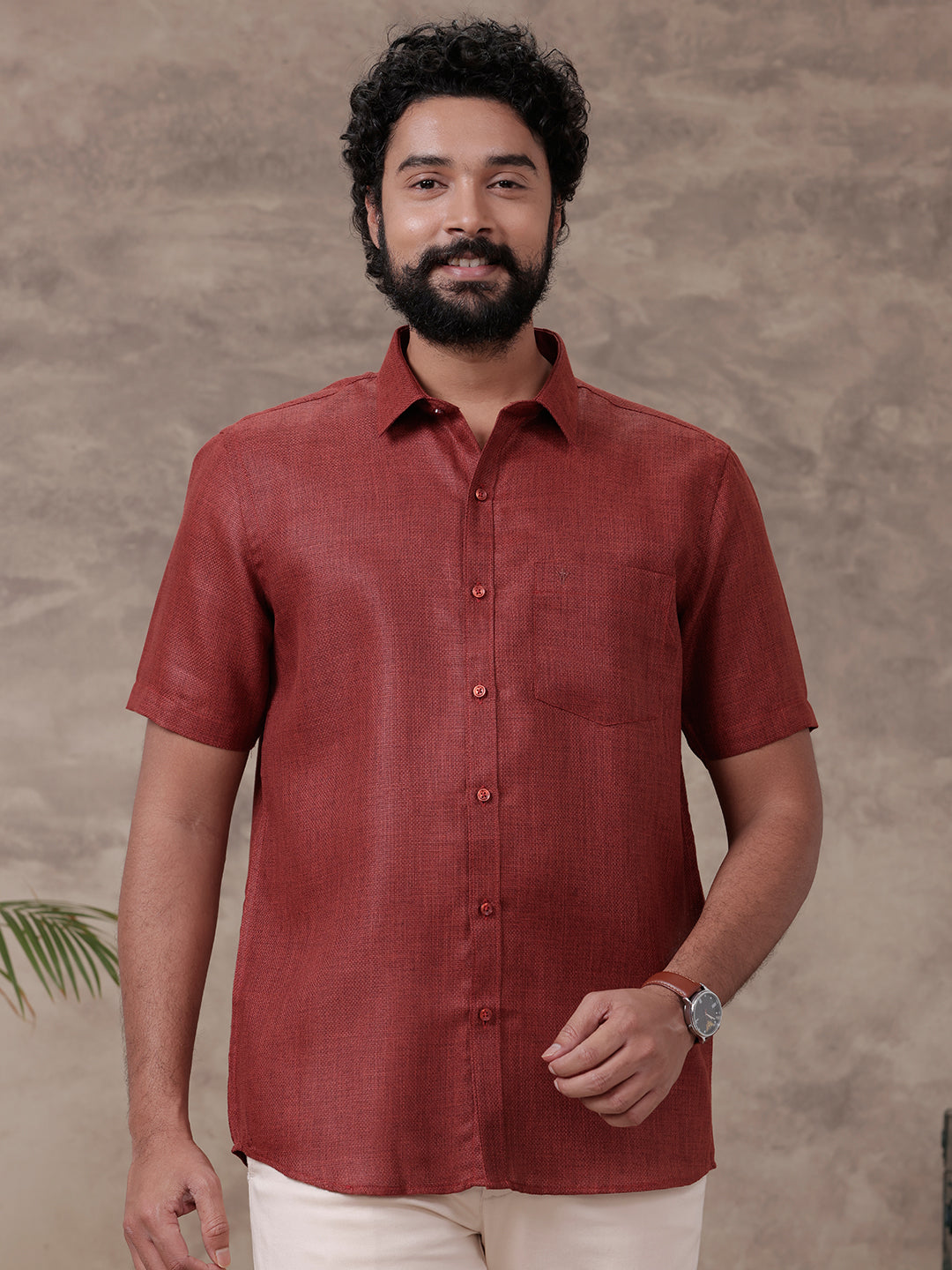 Men Cotton Rich Shirt Maroon T36 TL6