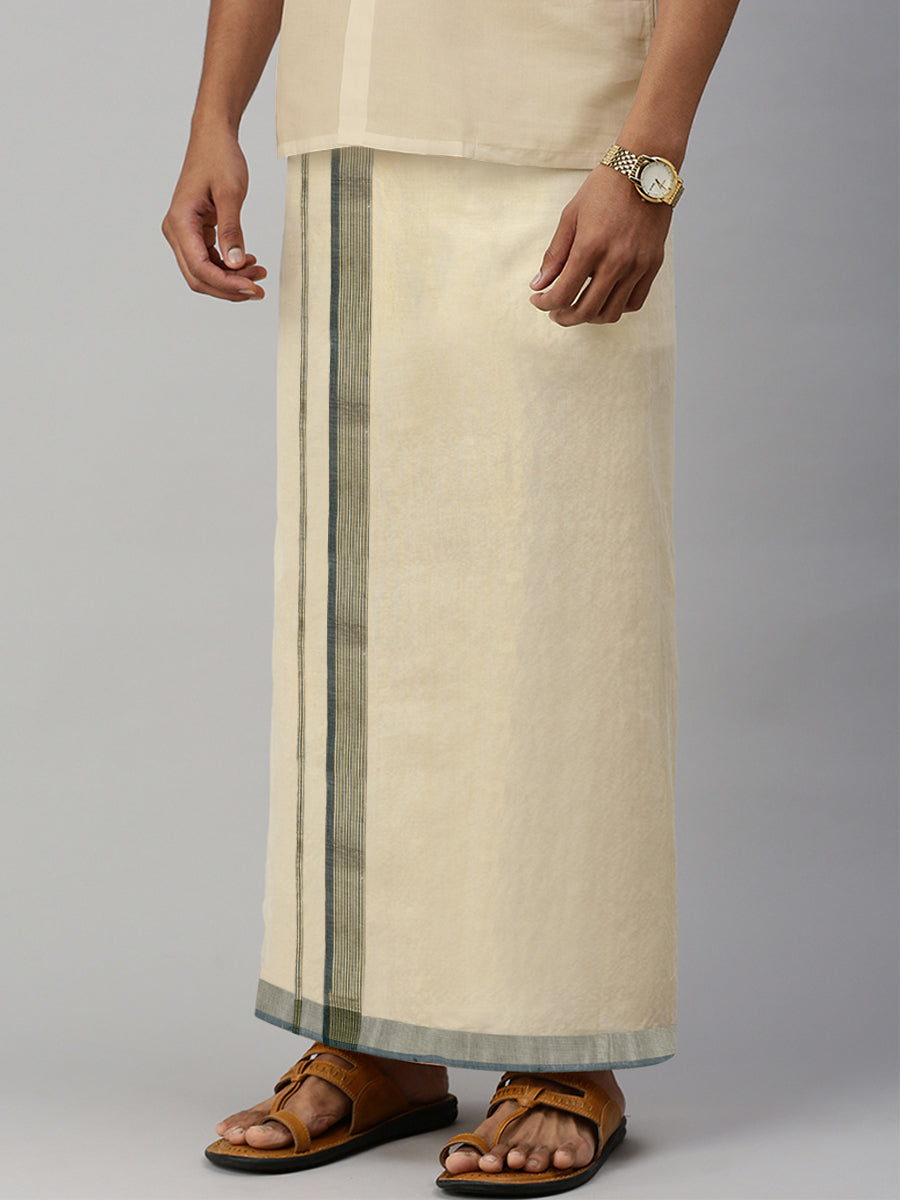 Mens Regular Single Tissue Dhoti with Light Green Jari Border Clever Fancy-Side view
