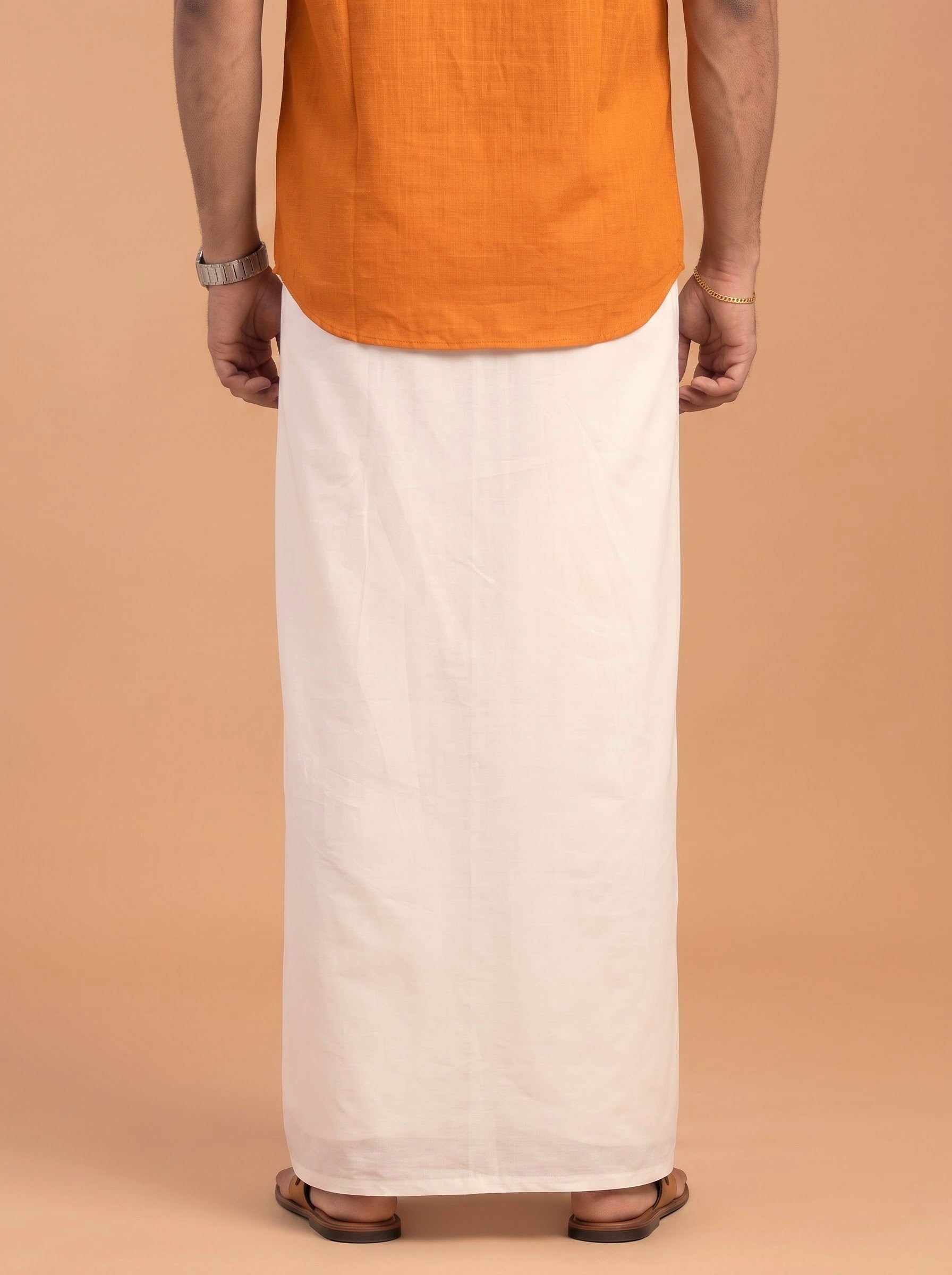 Double Layer 100% Cotton Cream Kora Dhoti with Colour Border - MK03