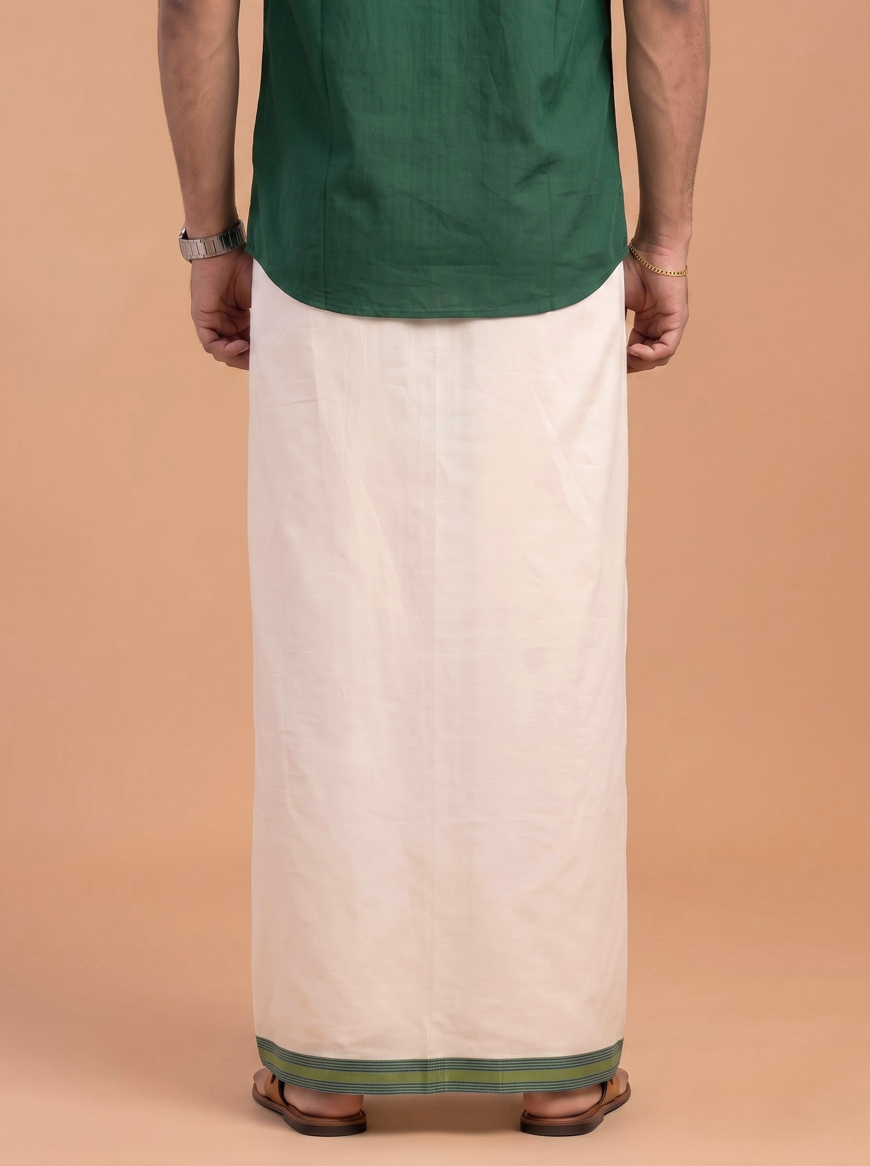 Double Layer 100% Cotton Cream Kora Dhoti with Colour Border - RKF05