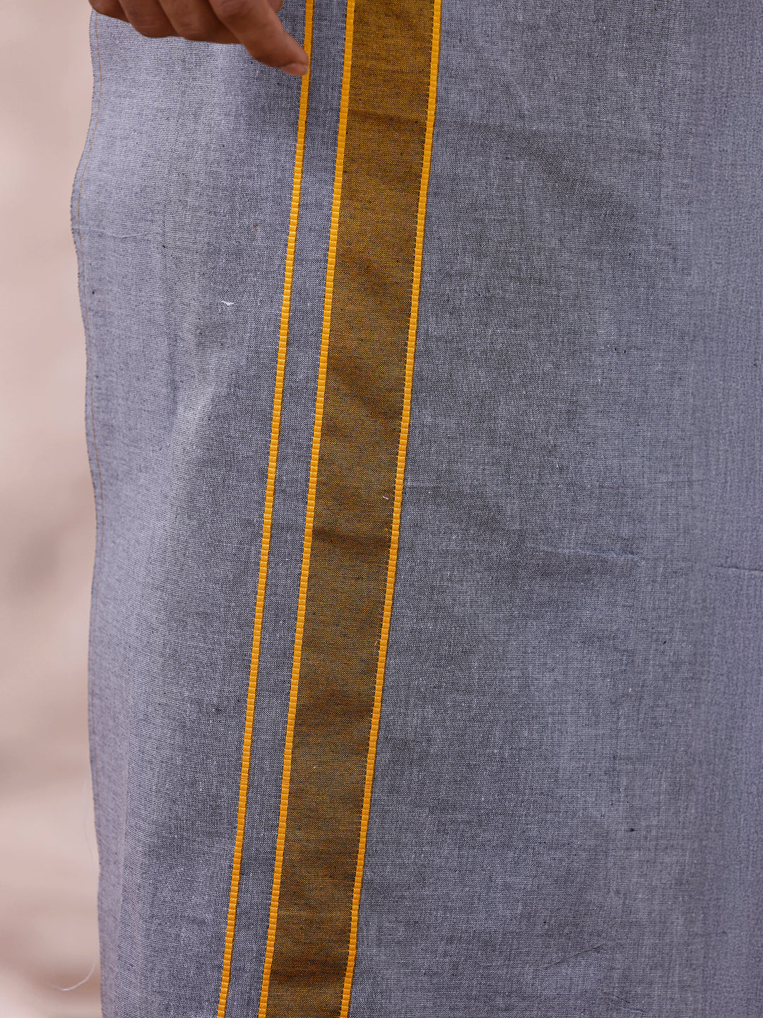 Men Cotton Blend Single Layer Grey Dhoti with Fancy Border Nitro Plain 03
