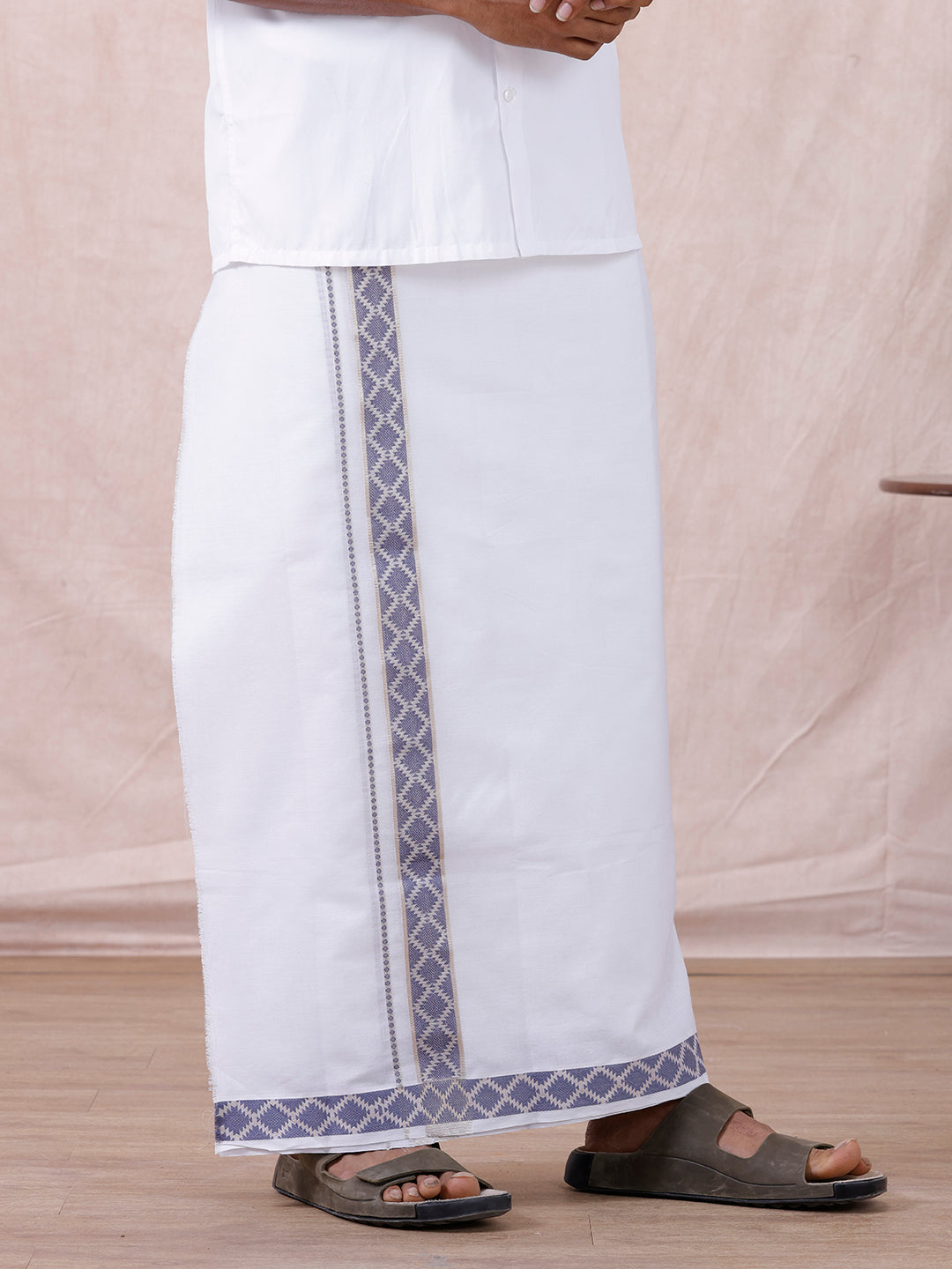 Men Premium Cotton Double Layer White Dhoti with Fancy Jari Border Luxury Club LC15