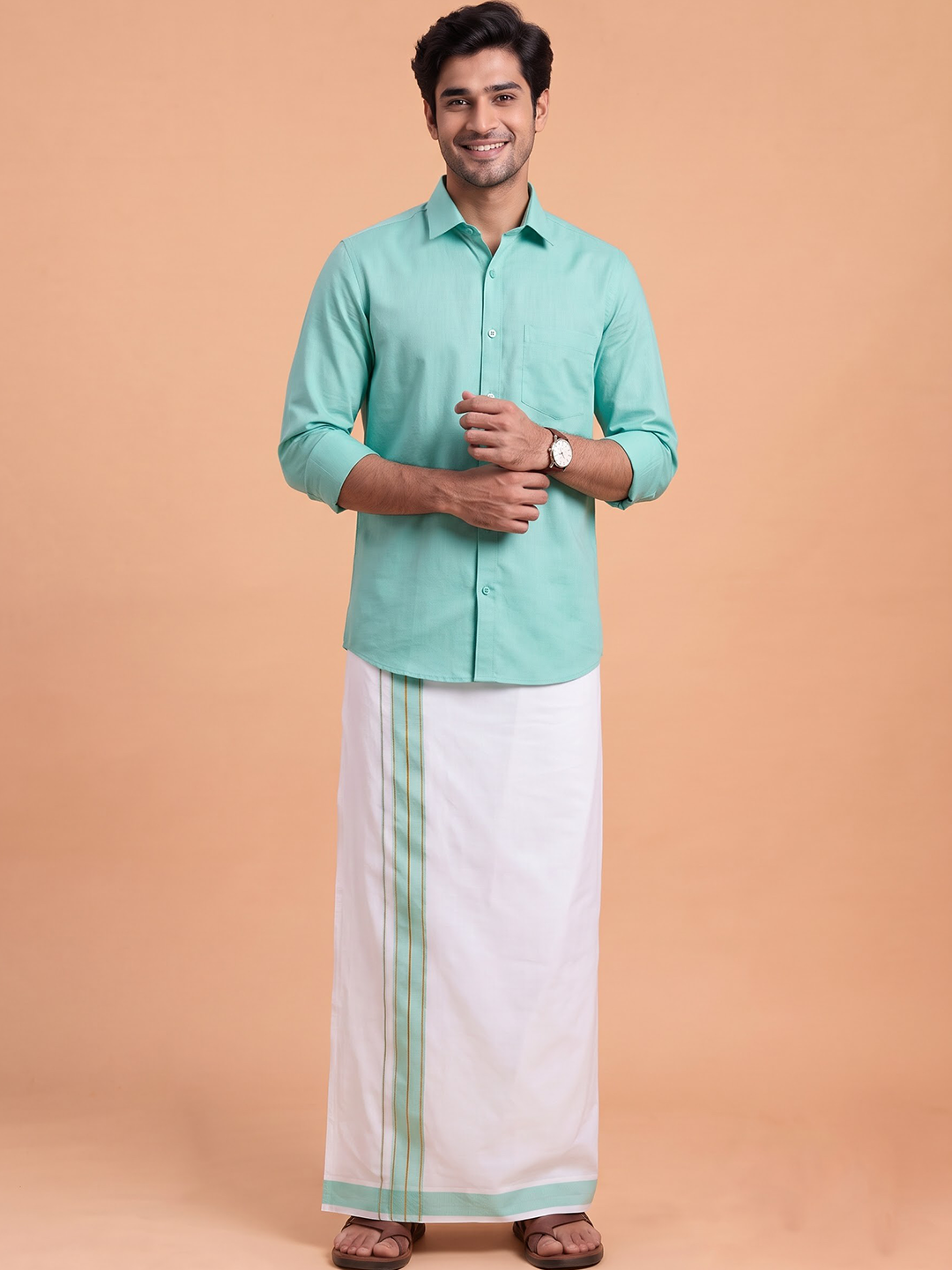 Single Layer 100% Cotton White Dhoti With Colour Jari Border YGF07