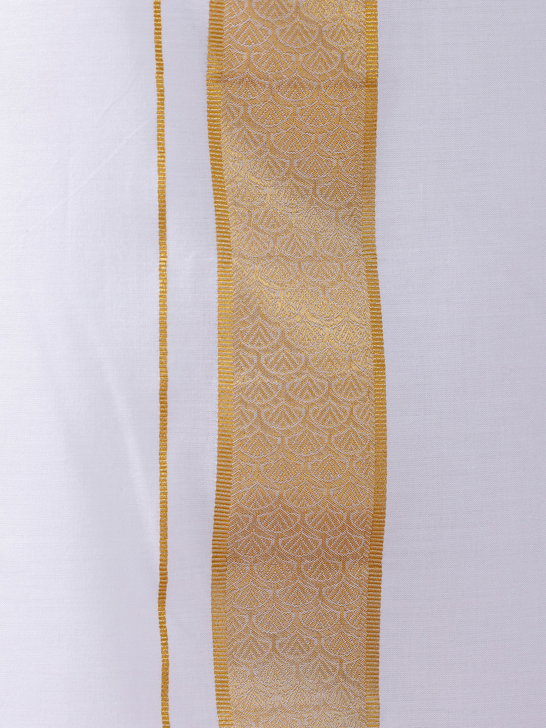Men 100% Cotton Single Layer White Dhoti with Gold Jari Border Aura 297