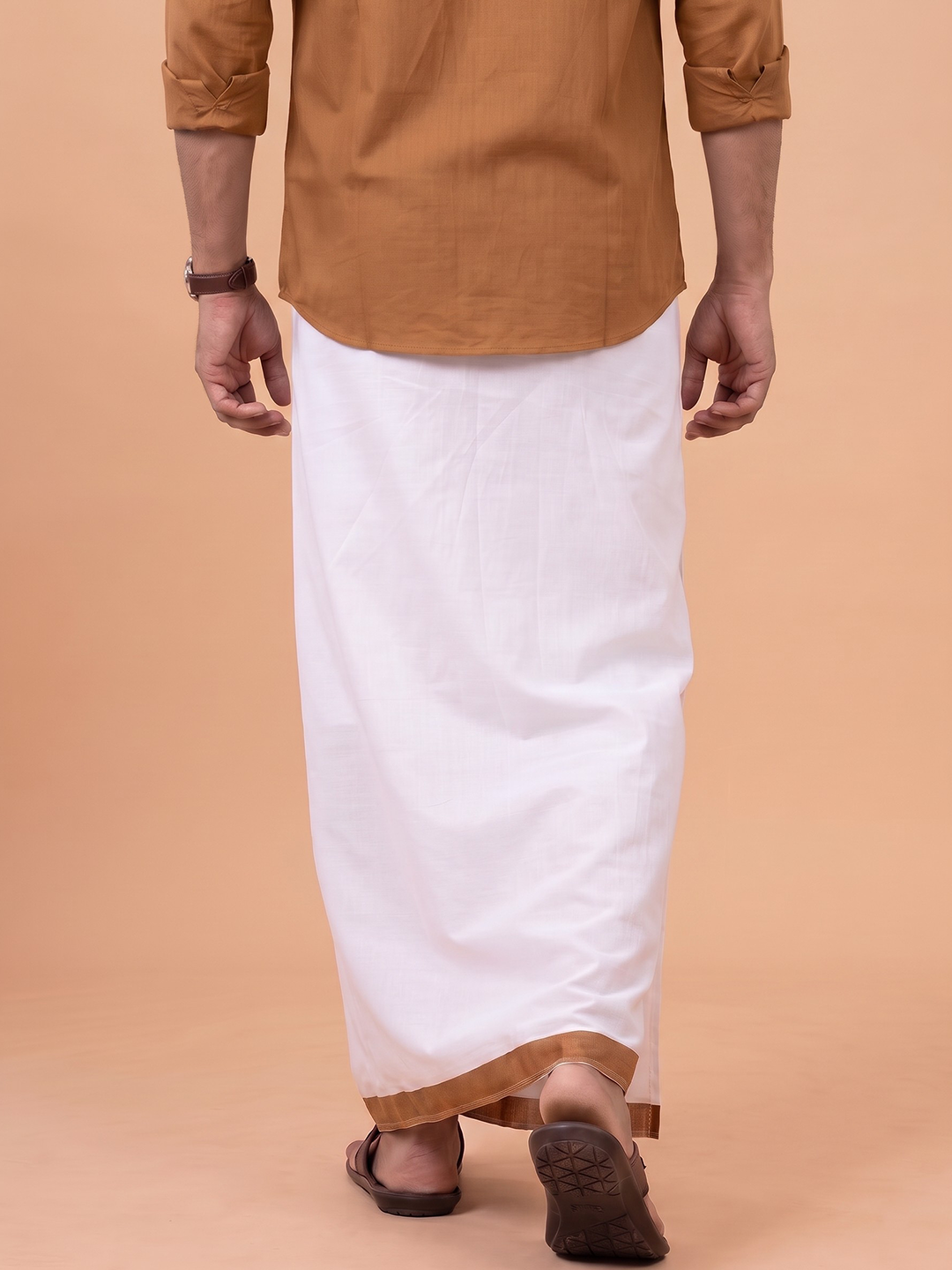 Single Layer 100% Cotton White Dhoti With Colour Border - YS02