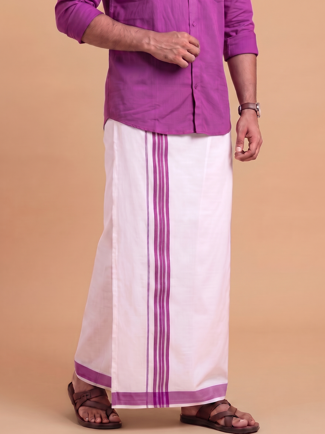 Single Layer 100% Cotton White Dhoti With Colour Jari Border YSF01