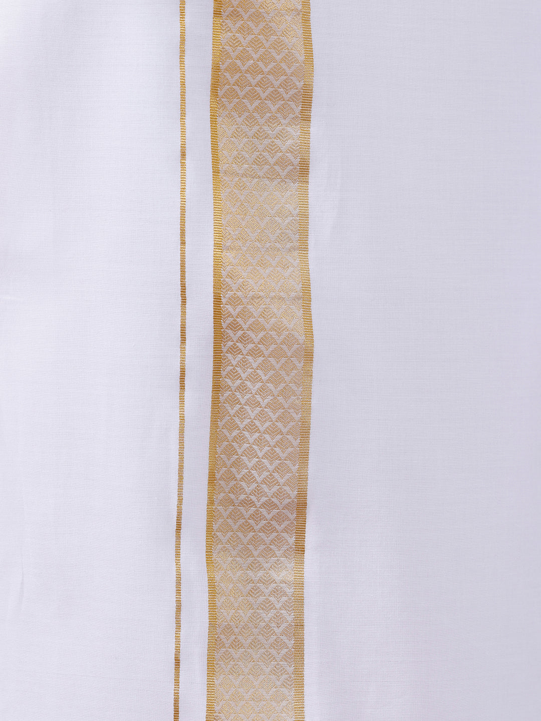 Men Cotton Blend Readymade Double Layer White Dhoti with Gold Jari Border GAA03