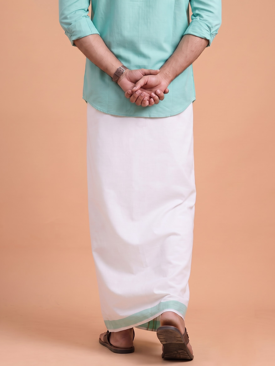 Single Layer 100% Cotton White Dhoti With Colour Jari Border YGF07