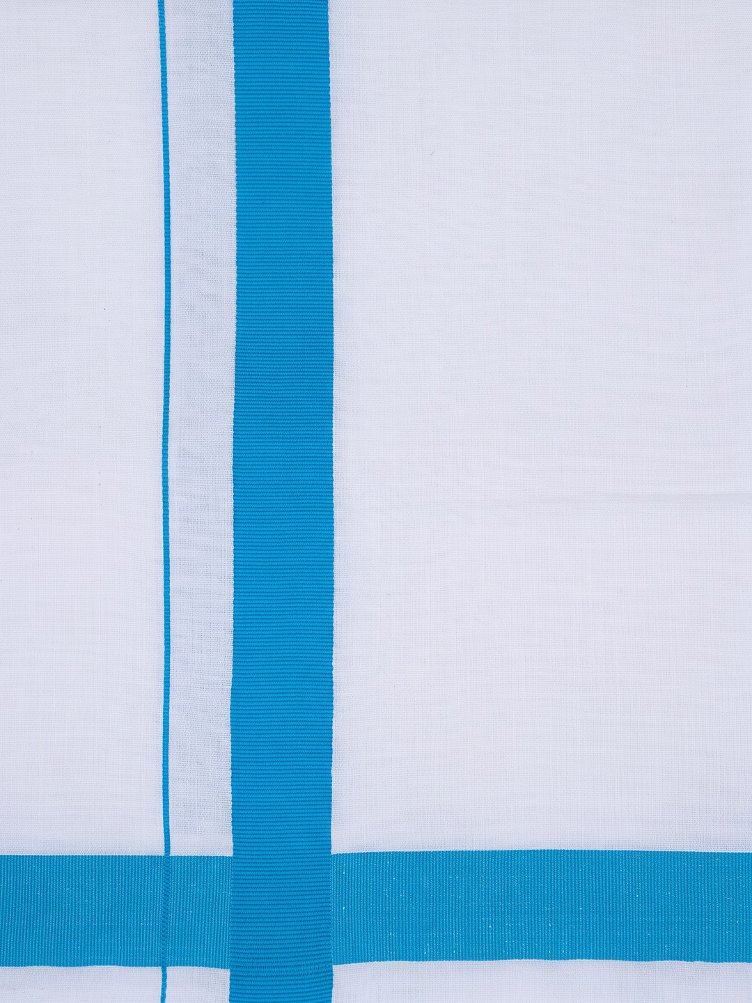 Single Layer 100% Cotton White Dhoti With Blue Border - YS05